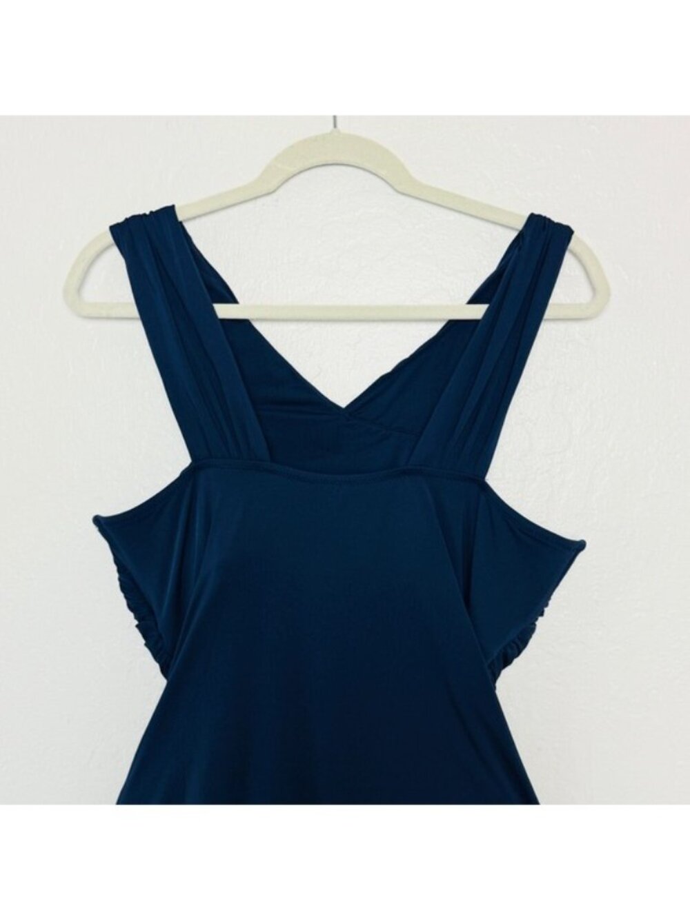 Garnet Hill Slate Navy Blue Wrapped Ruched Front One Piece Swim Bathing Suit 16 - Picture 6 of 10